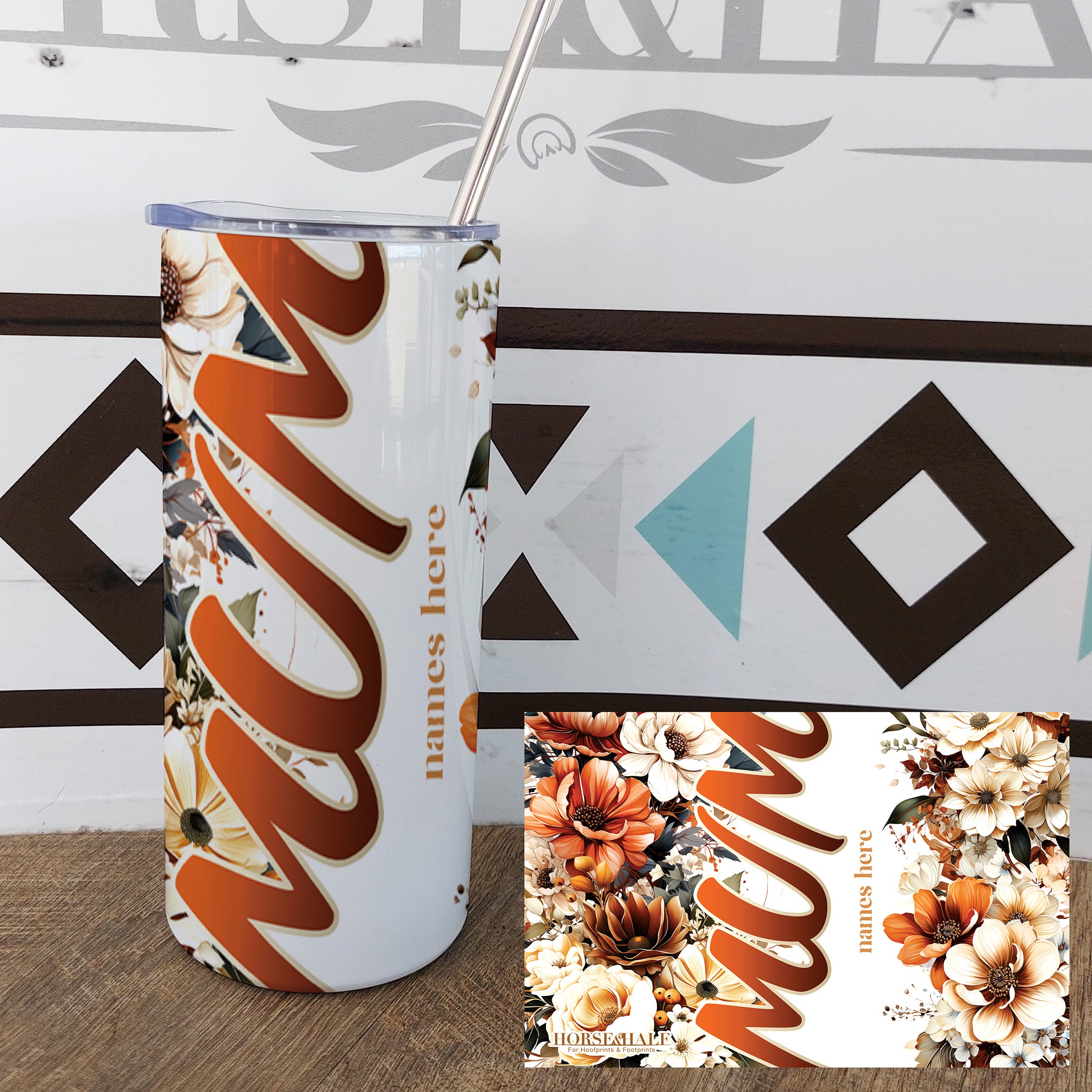Brown Floral Mum Drinkware