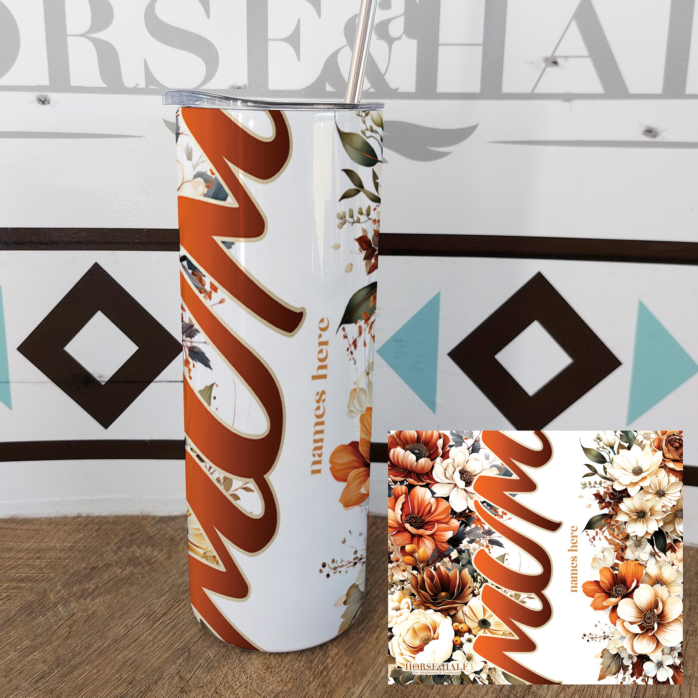 Brown Floral Mum Drinkware