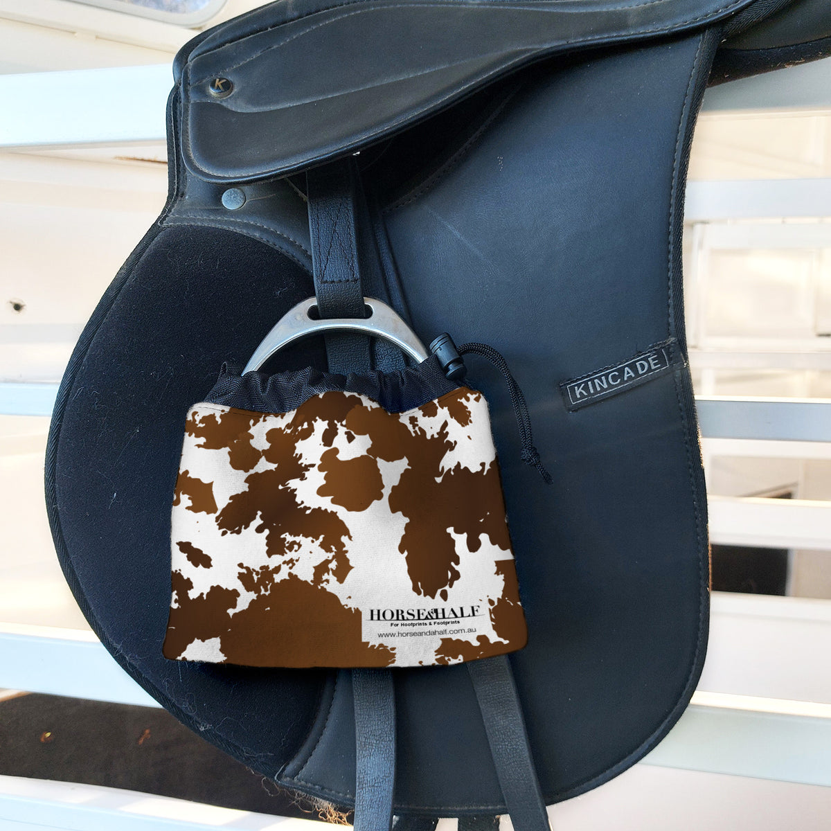 Cow Print Stirrup Covers on english saddle — Horse and a Half