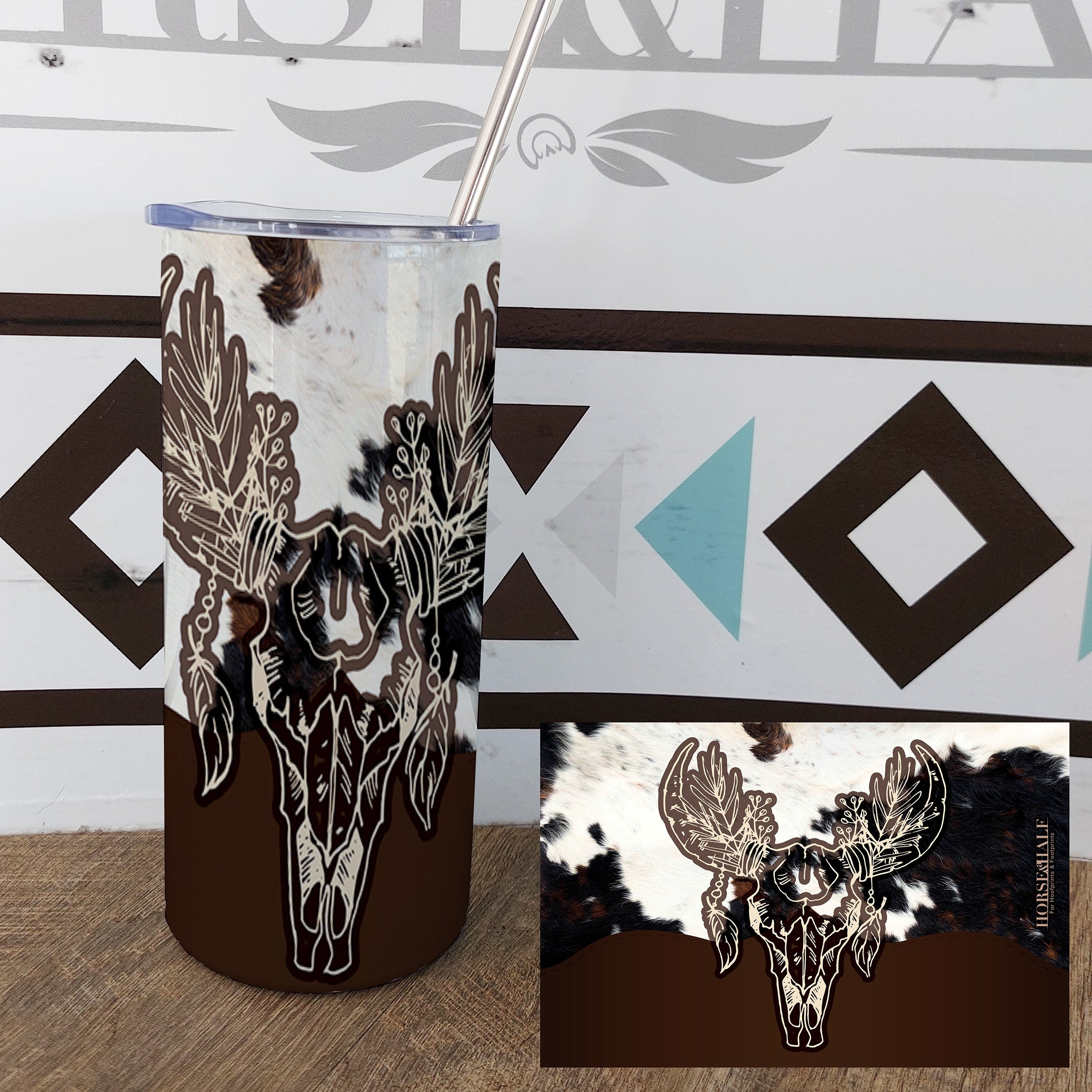 Cow Skull Leather Drinkware
