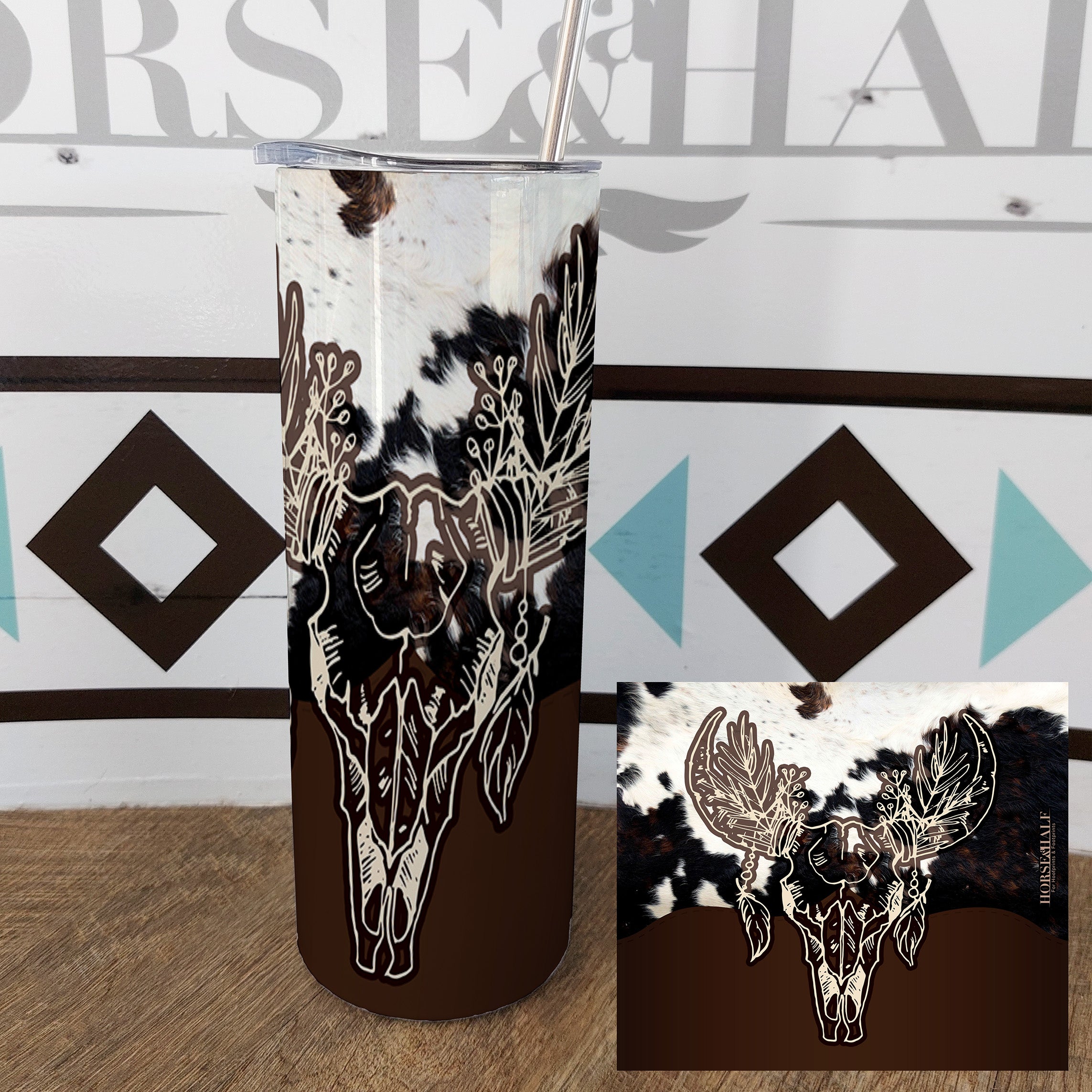 Cow Skull Leather Drinkware