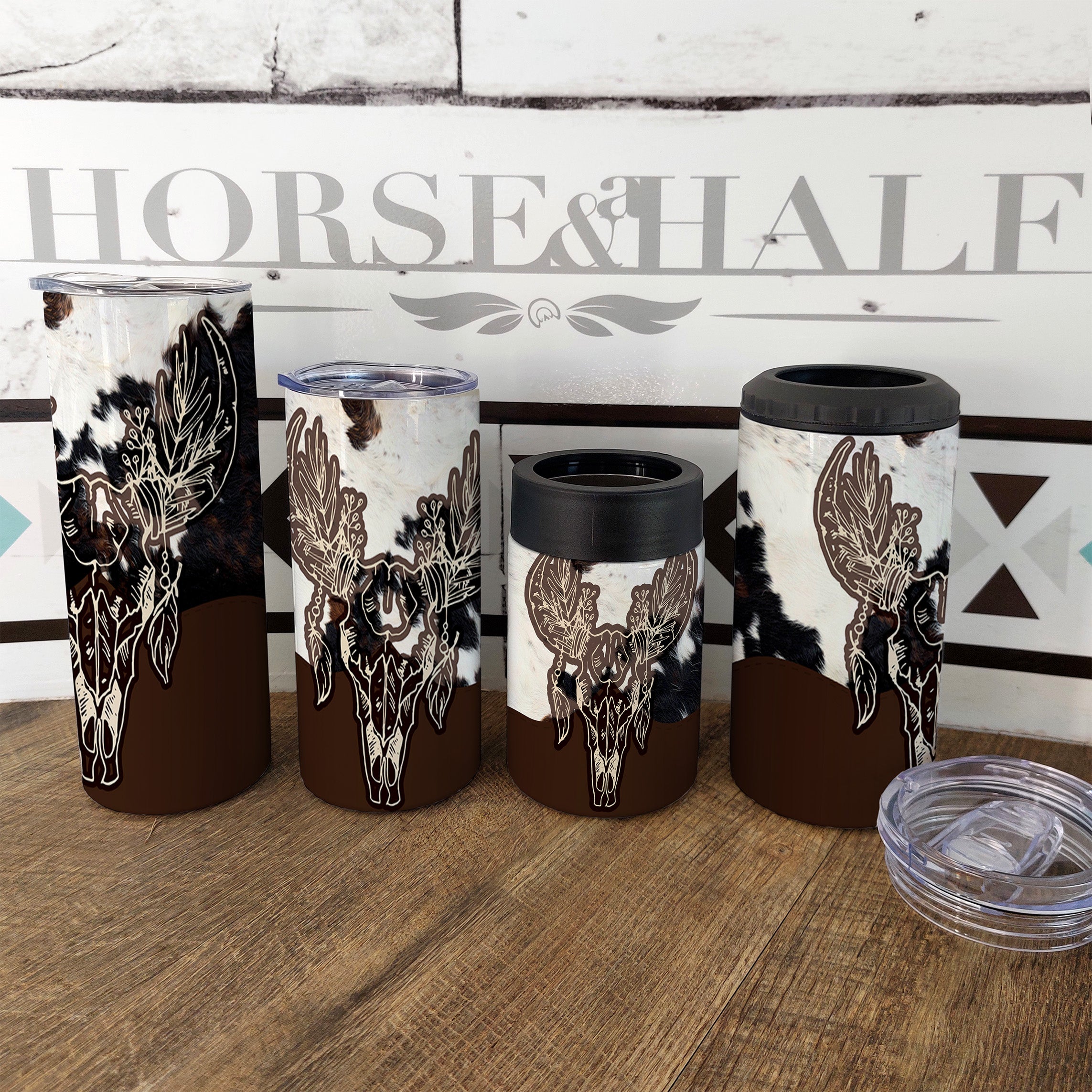Cow Skull Leather Drinkware