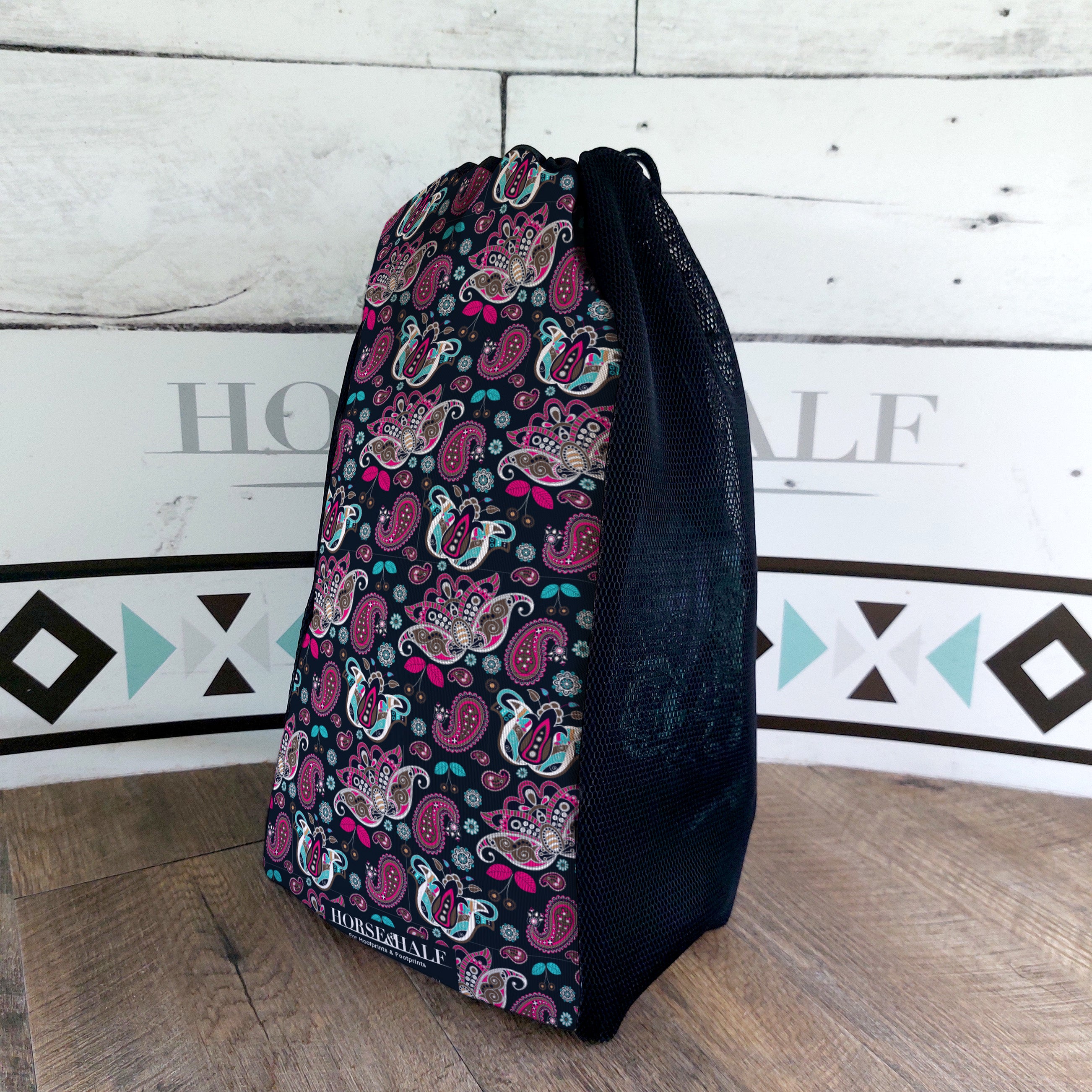 Navy Paisley Mesh Bag