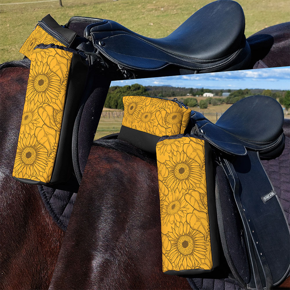Sunflower Saddle Bags on English Saddle Black - Horse and a Half