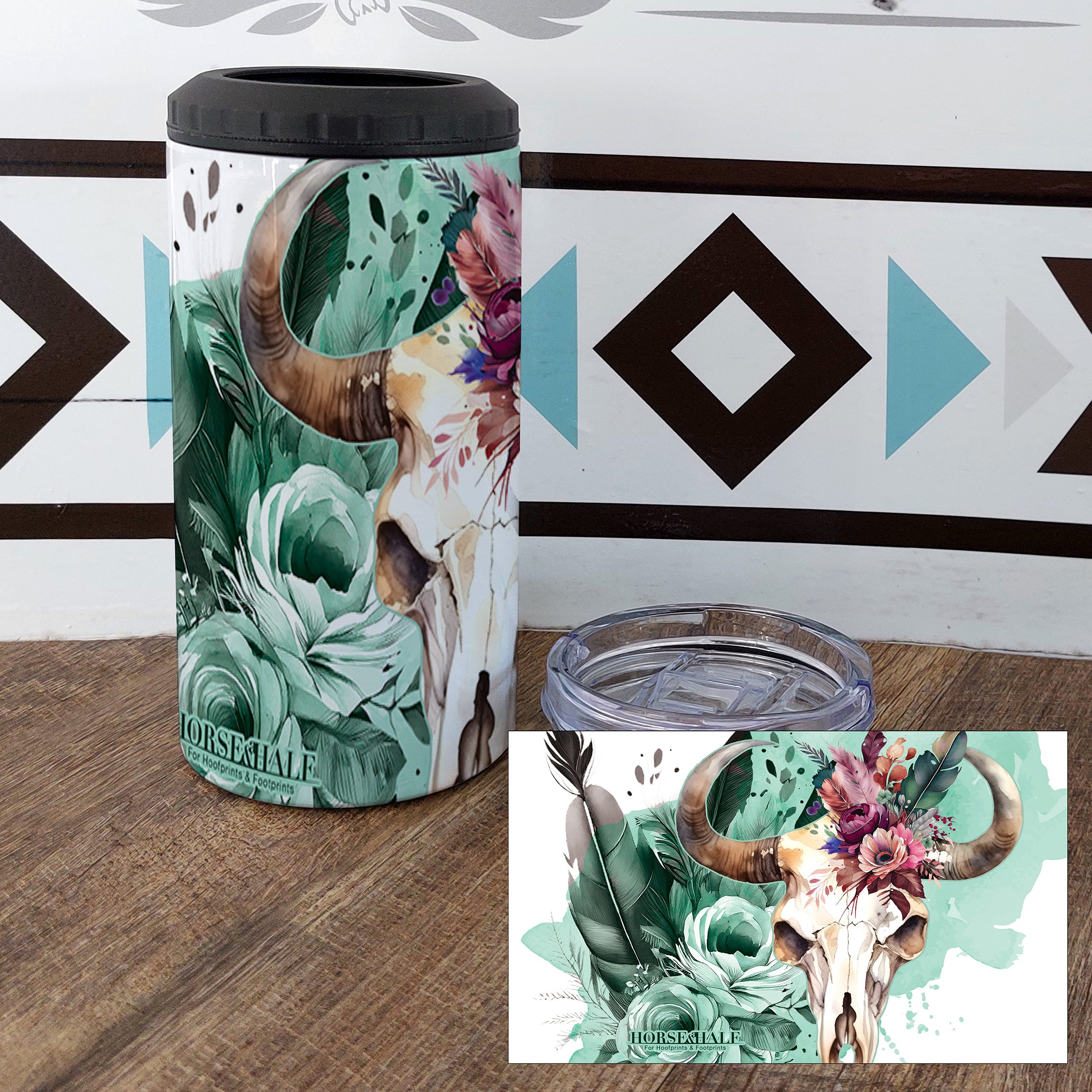 Mint Floral Skull Drinkware