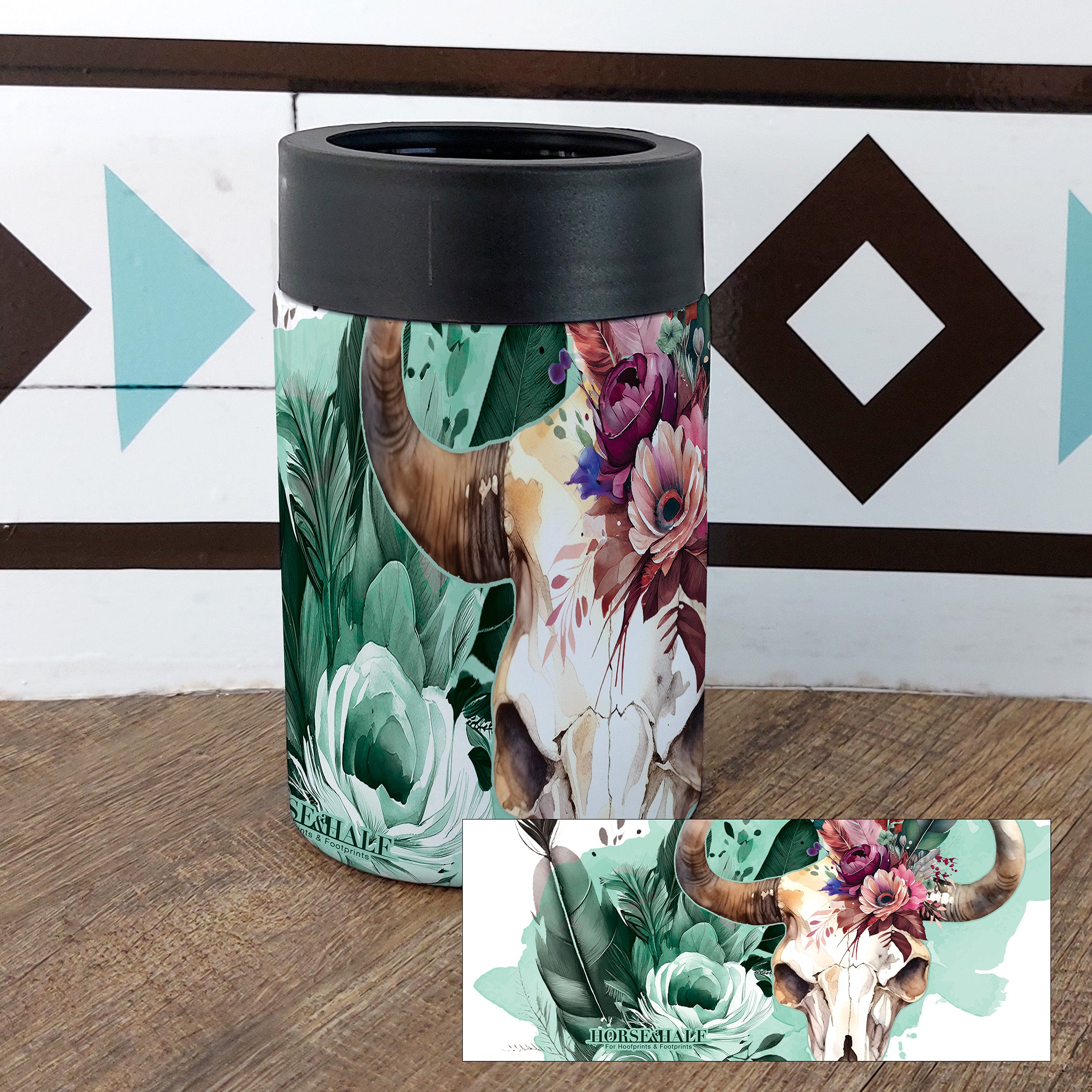 Mint Floral Skull Drinkware