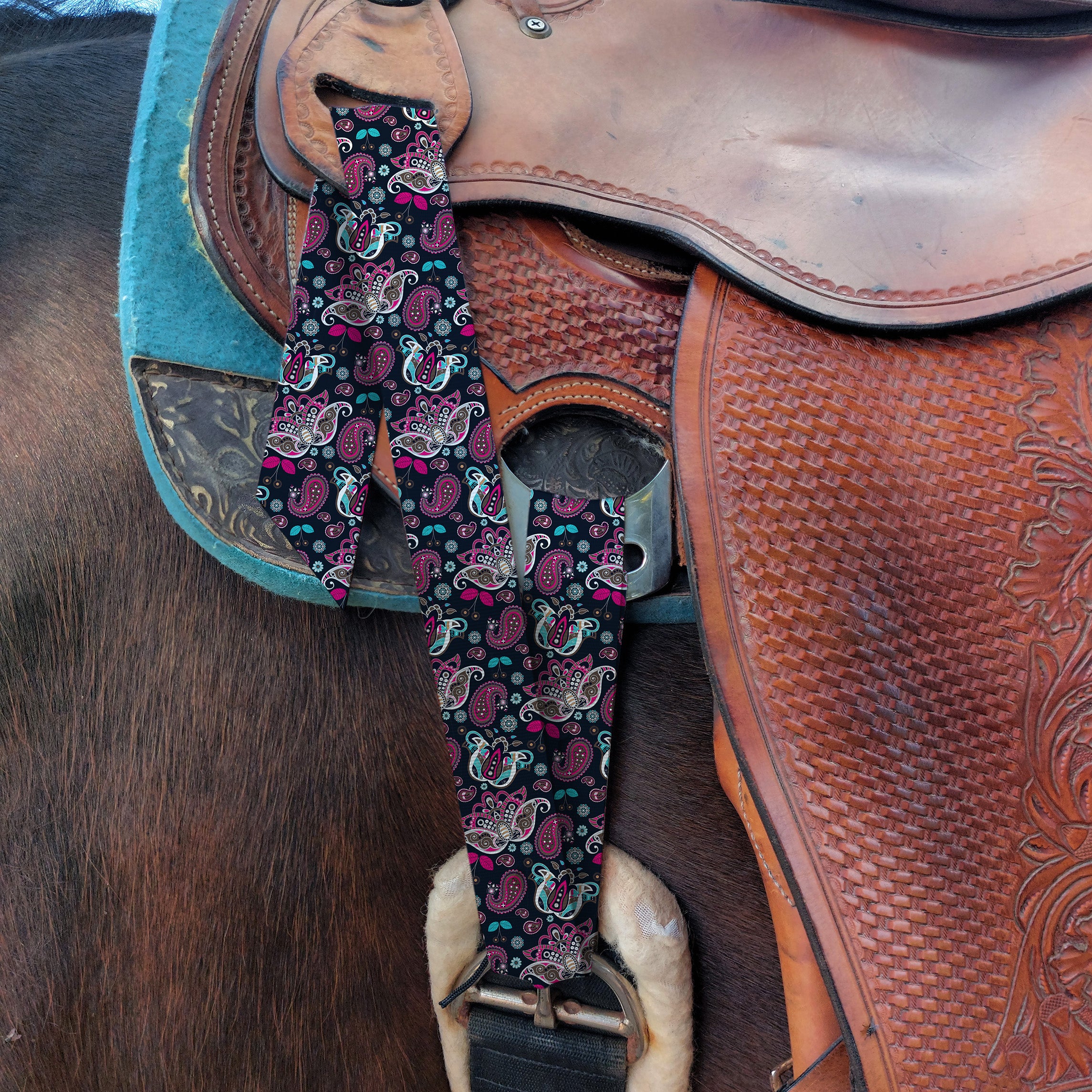 Navy Paisley Latigo & Billet Straps