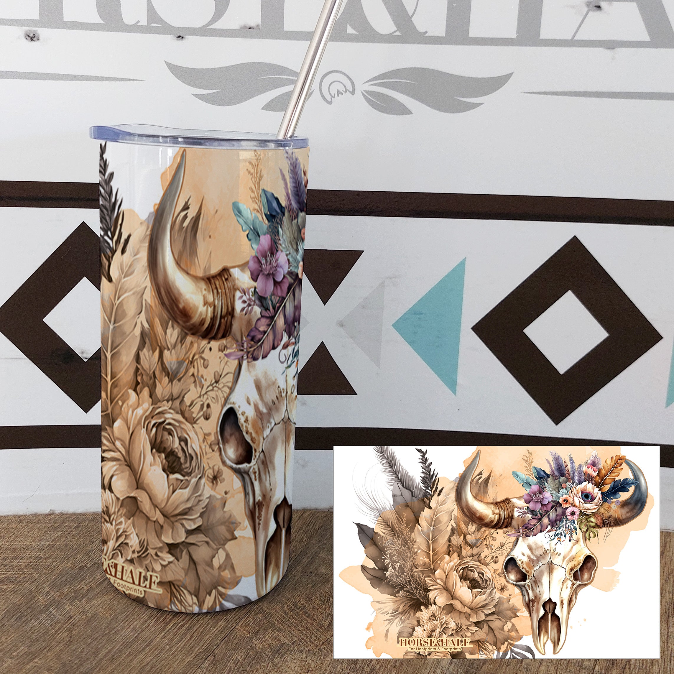 Peach Floral Skull Drinkware
