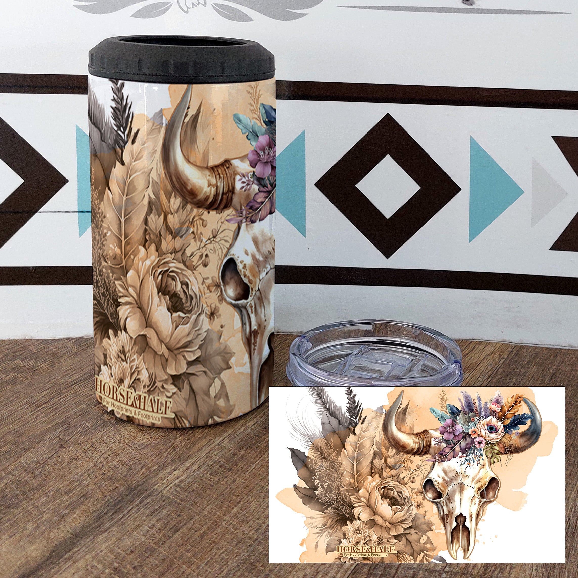 Peach Floral Skull Drinkware