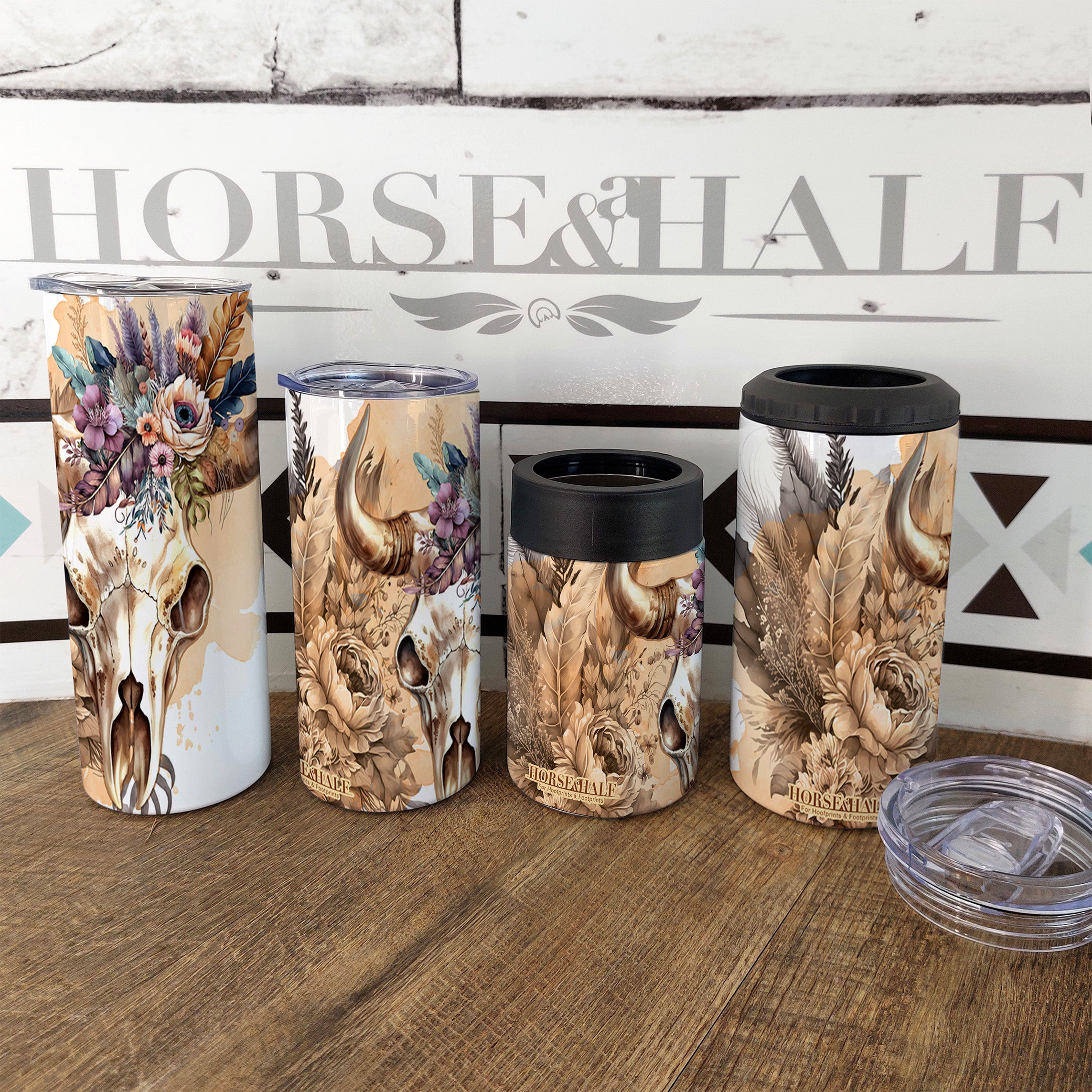 Peach Floral Skull Drinkware