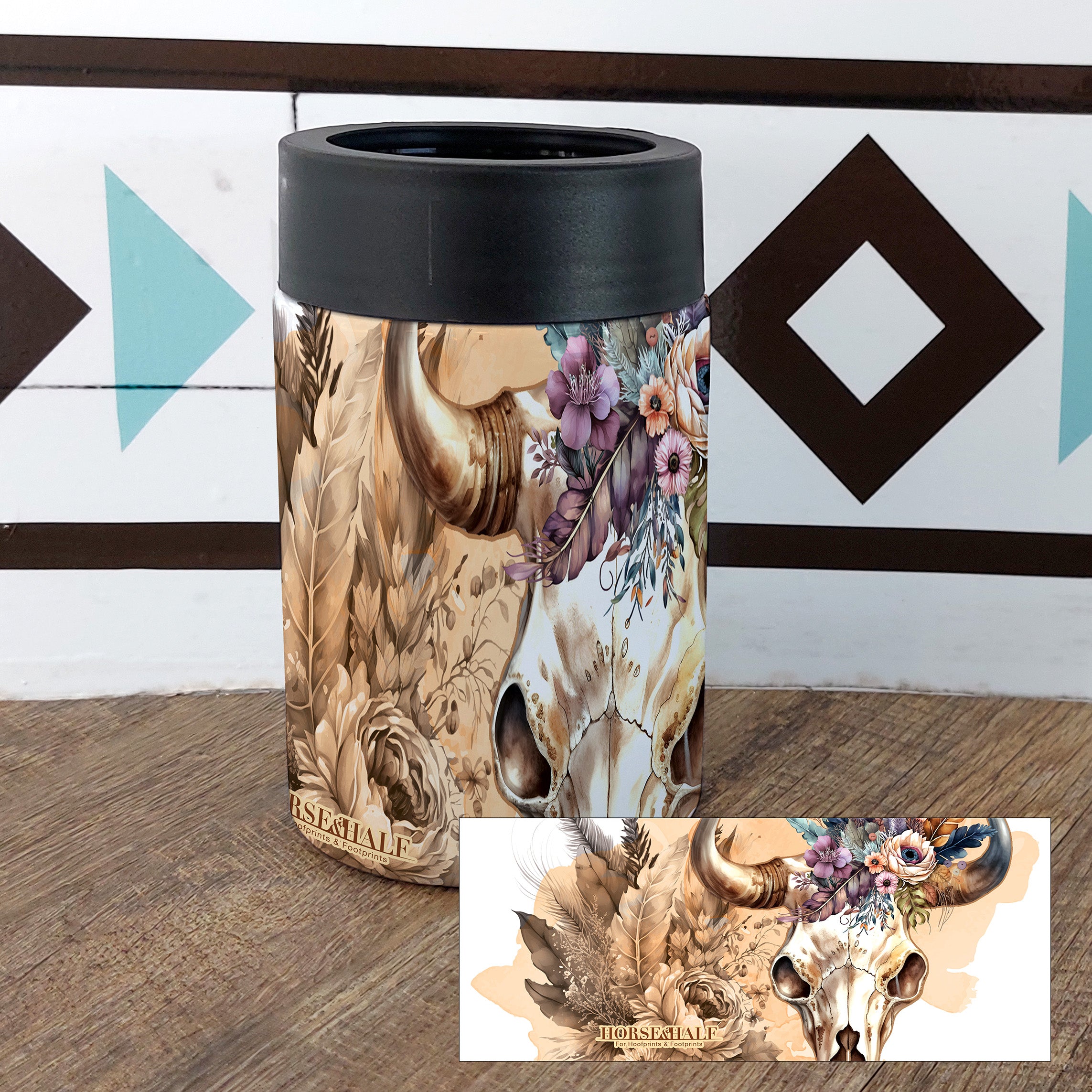 Peach Floral Skull Drinkware
