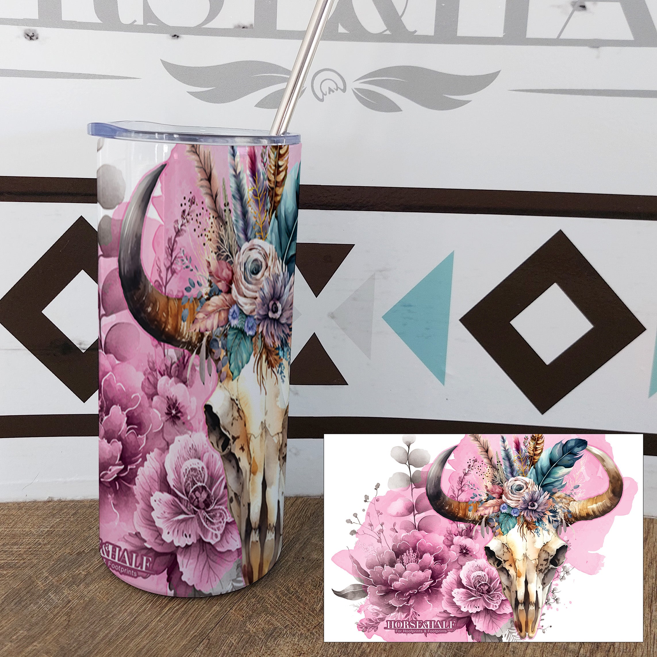 Pink Floral Skull Drinkware