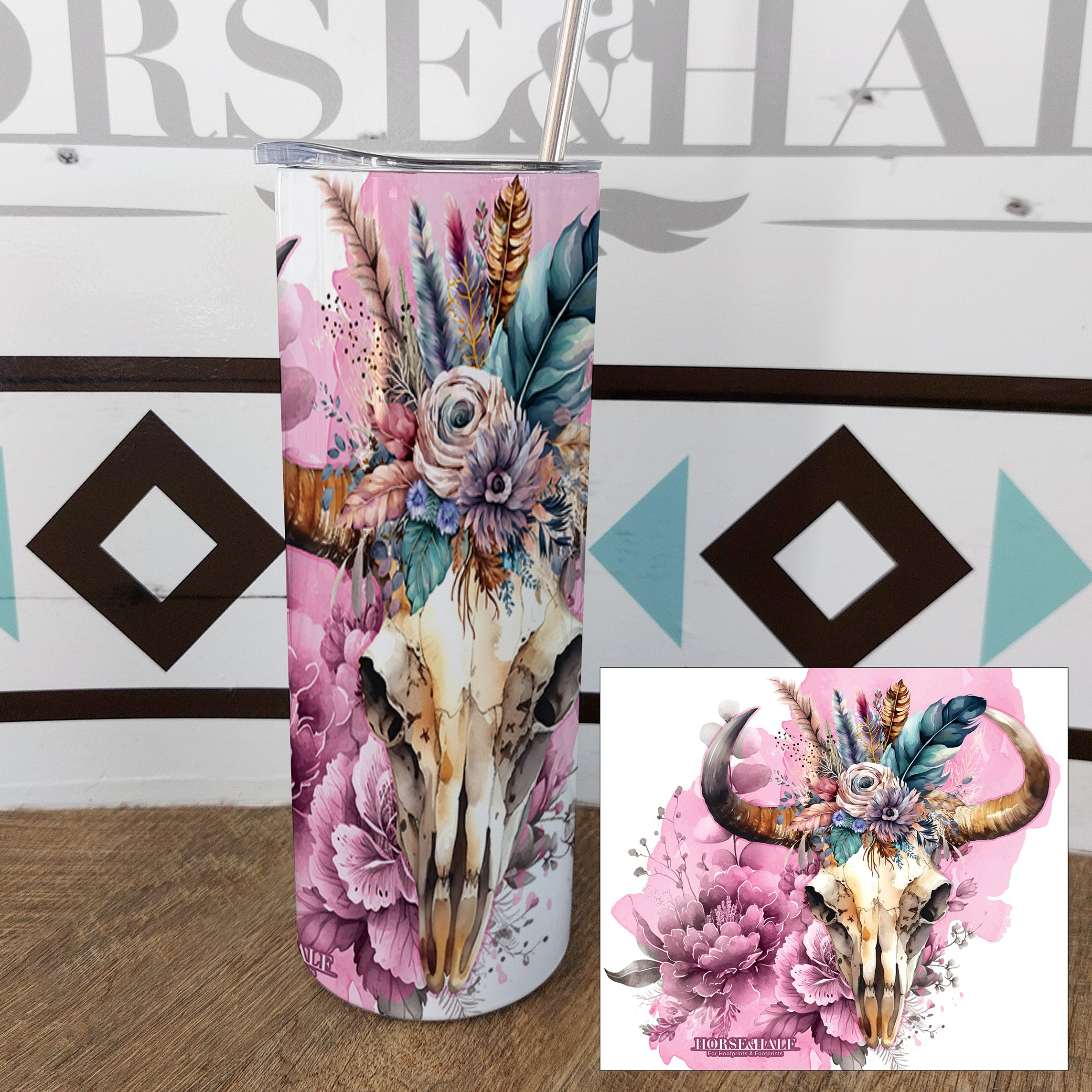 Pink Floral Skull Drinkware