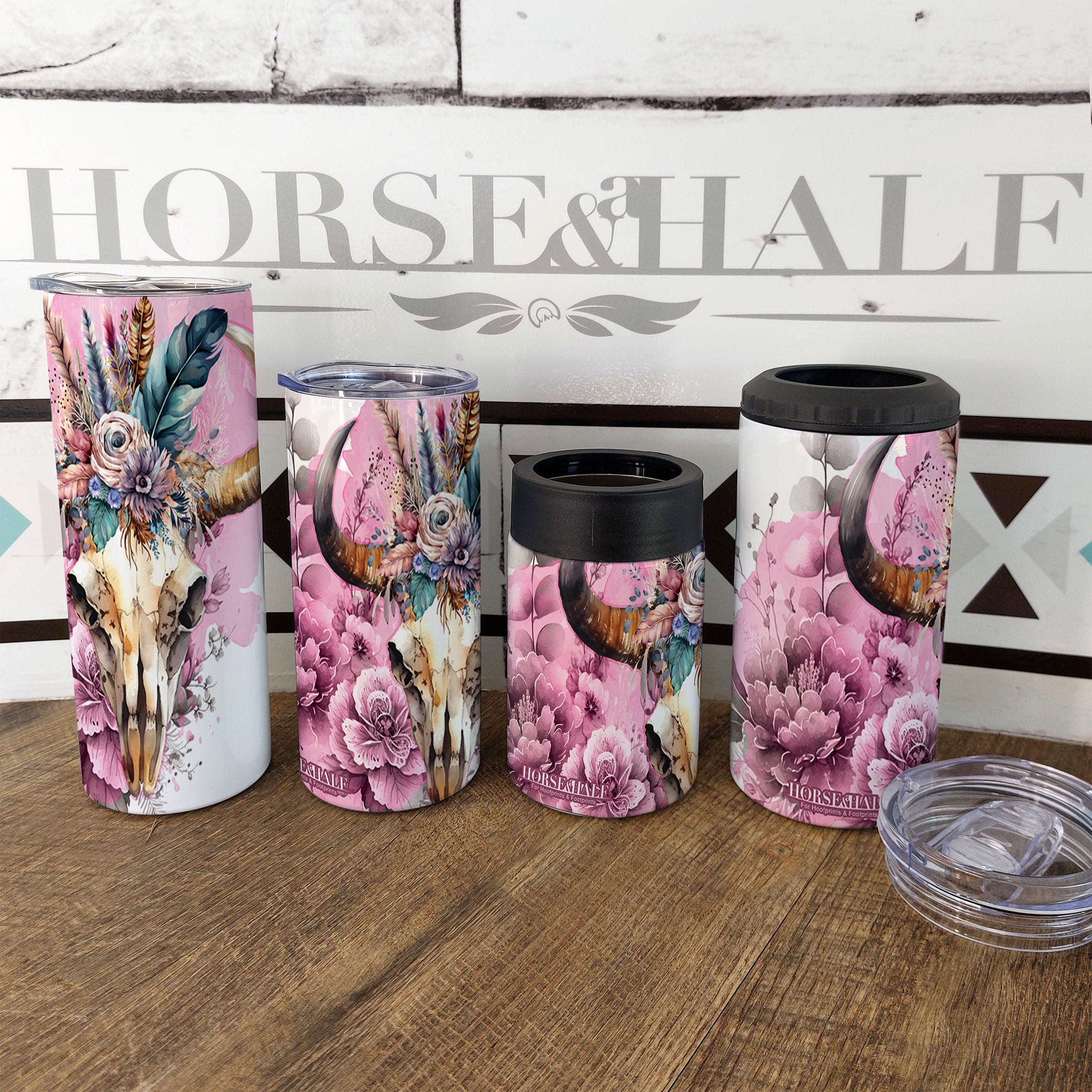 Pink Floral Skull Drinkware
