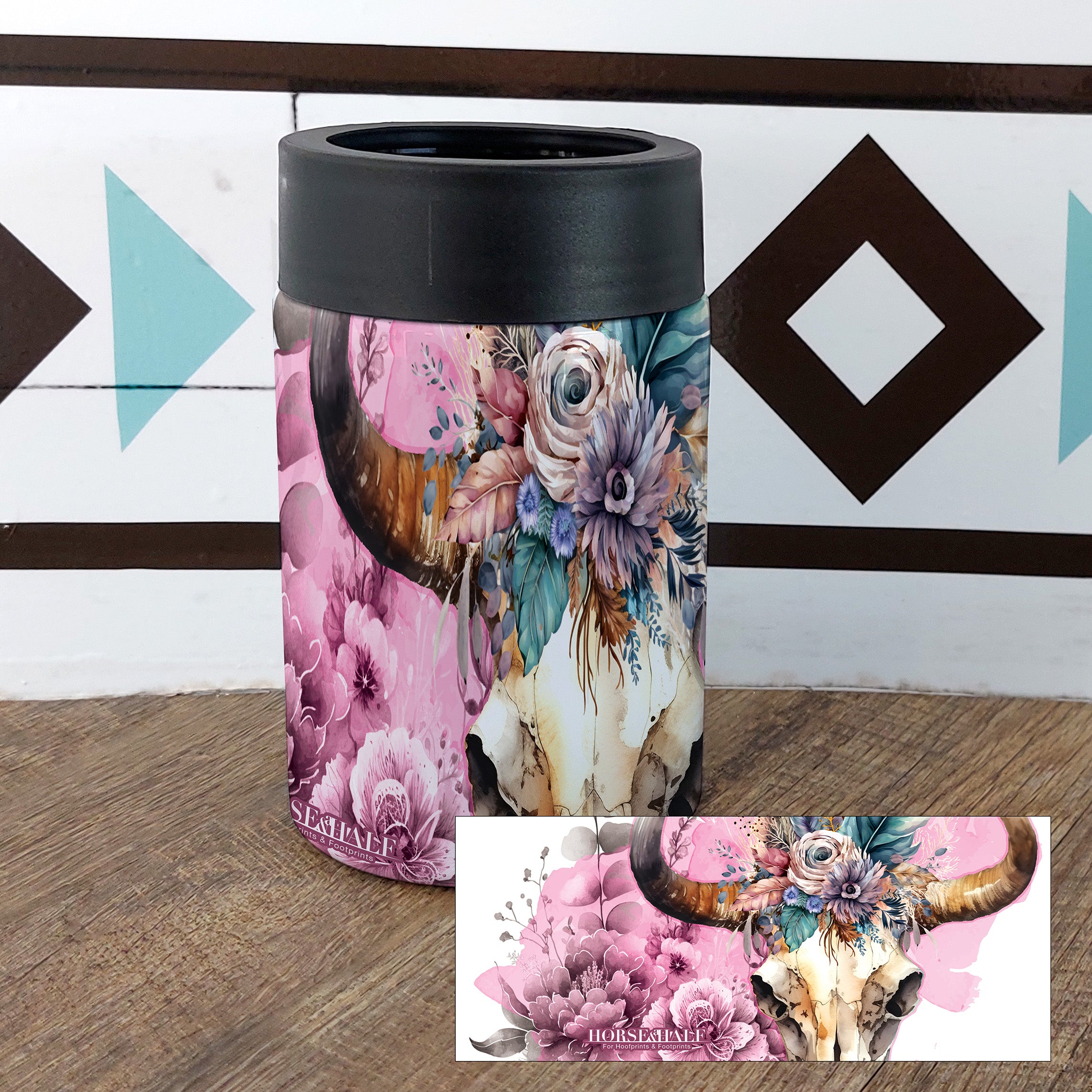 Pink Floral Skull Drinkware
