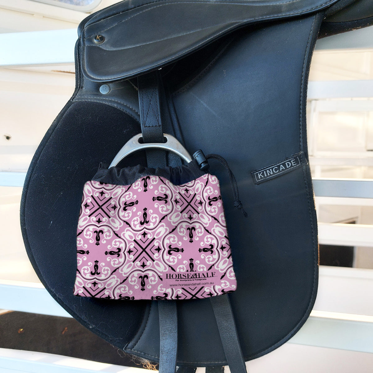 Pink Tartan Stirrup Covers on english saddle — Horse and a Half