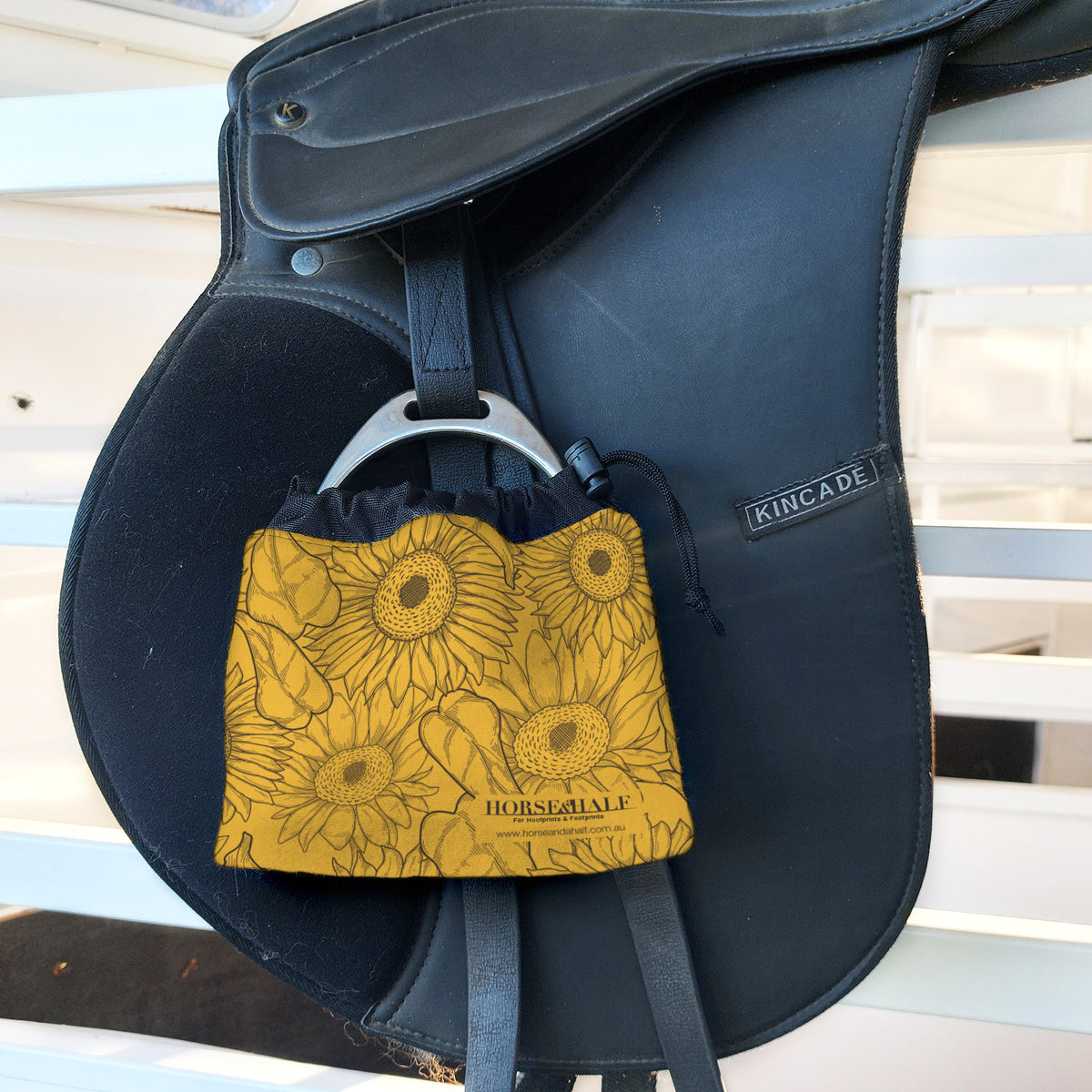 Sunflower Stirrup Covers on english saddle — Horse and a Half