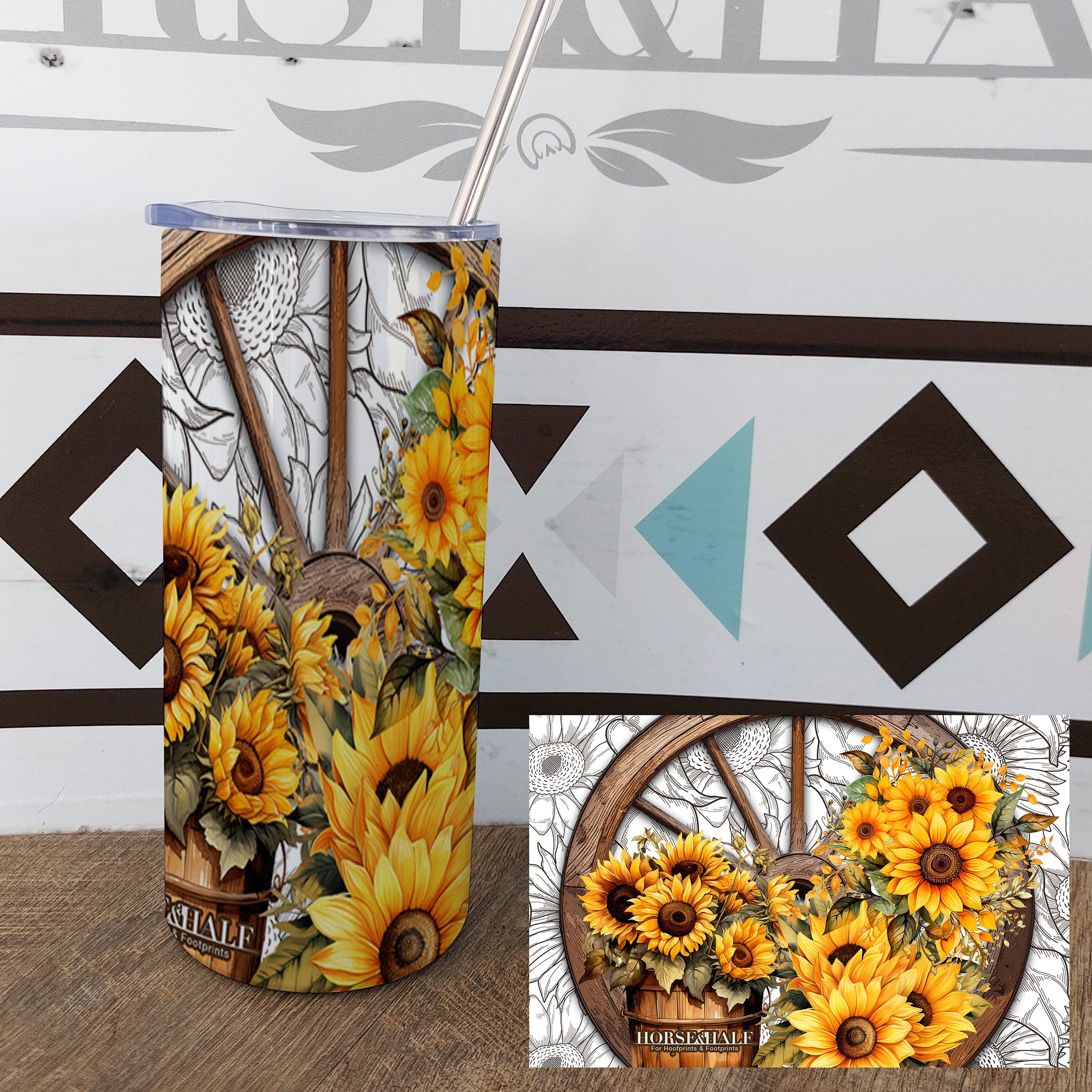 Sunflower Wagon Wheel Drinkware