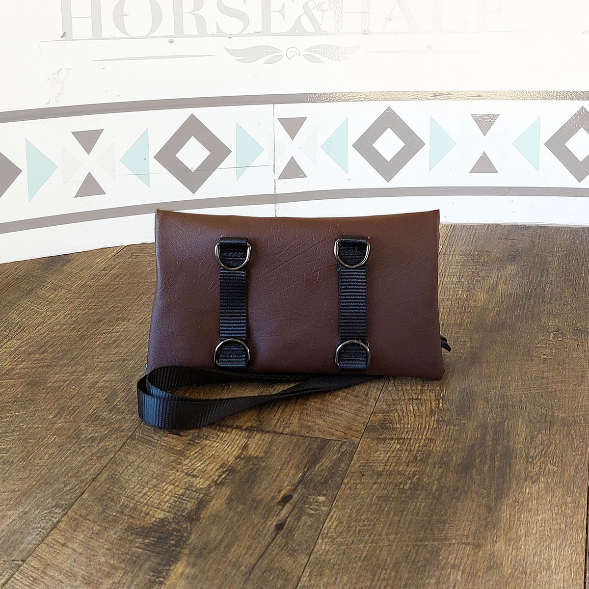 Tooled Floral Wallet Saddle Bag rear view in brown — Horse and a Half