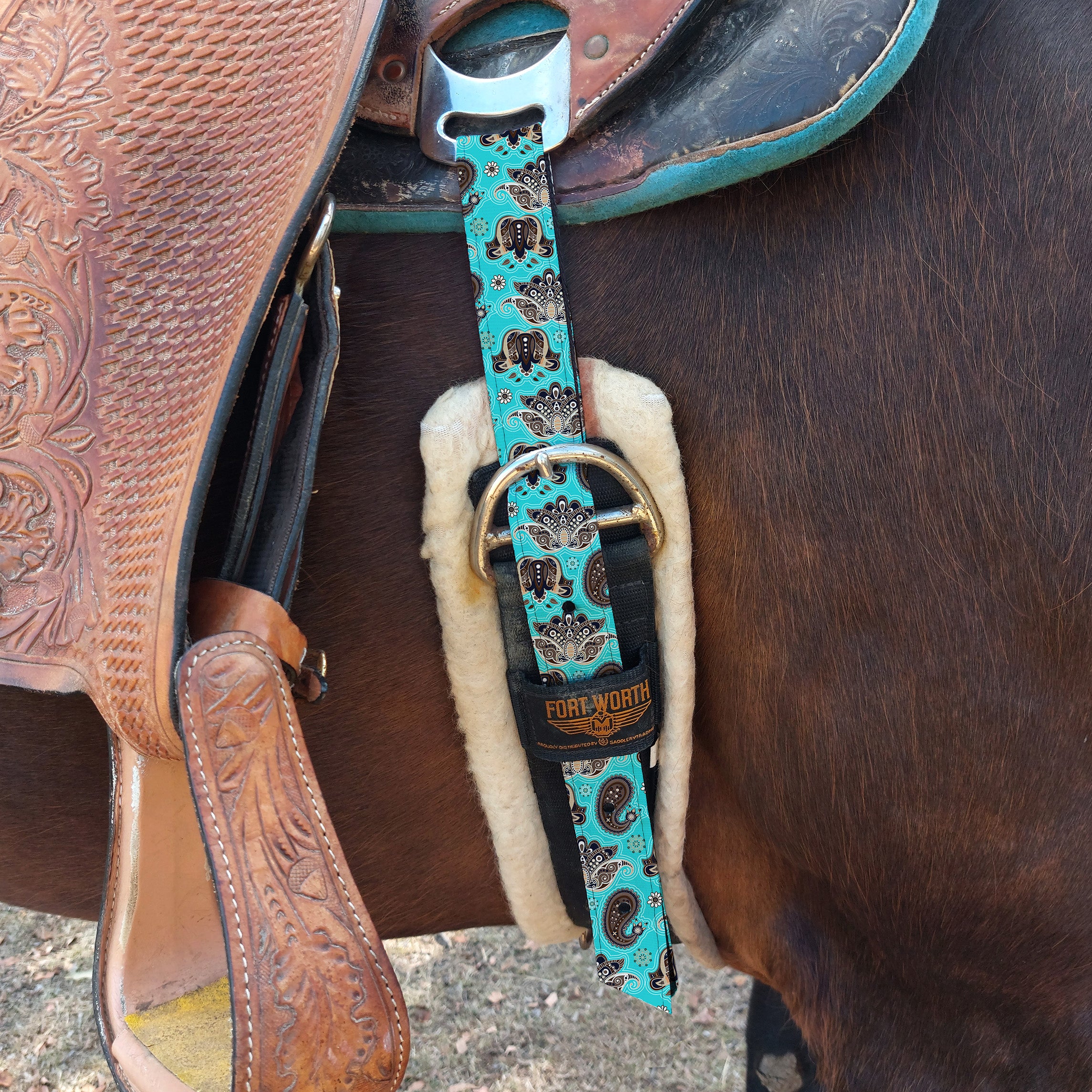 Teal Paisley Latigo & Billet Straps