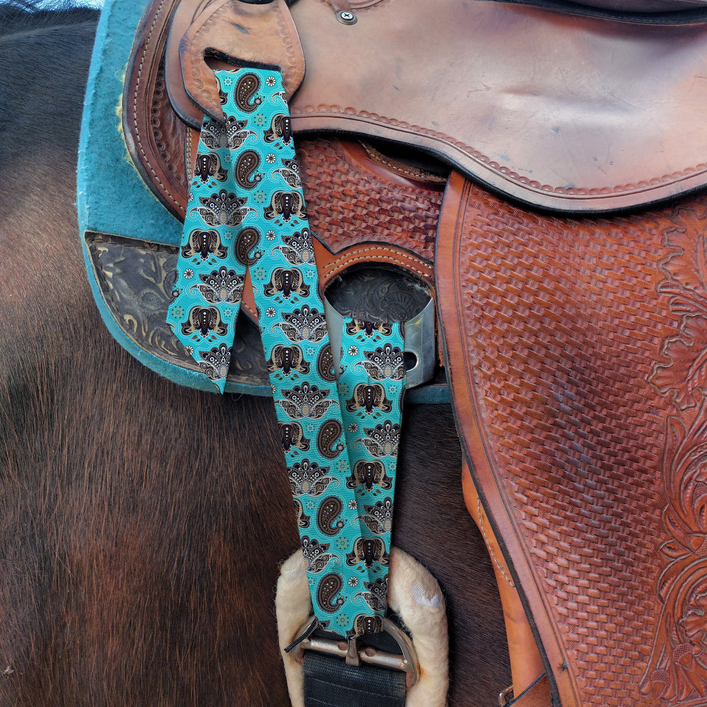 Teal Paisley Latigo & Billet Straps