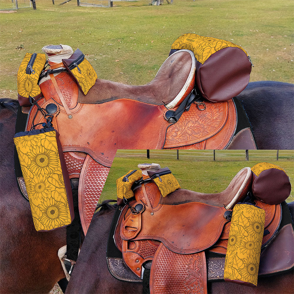 Sunflower Saddle Bags on Western Saddle Brown - Horse and a Half